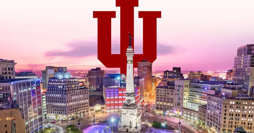 Indianapolis' Circle Center with IU logo superimposed